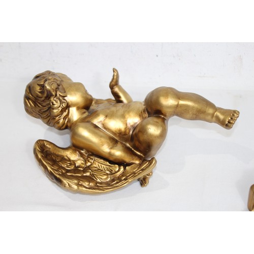 326 - PAIR OF CHERUB WALL SCONCES AND SITTING CHERUB
33 X 24CM