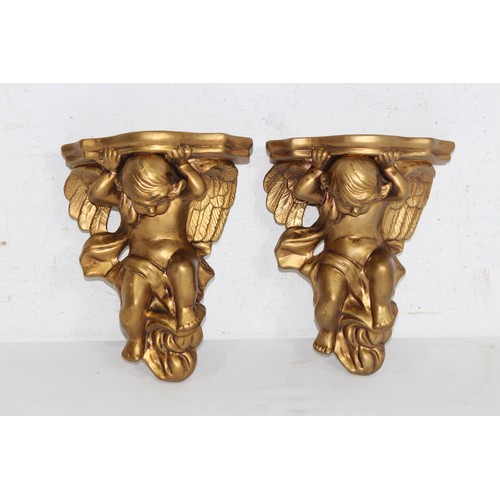 326 - PAIR OF CHERUB WALL SCONCES AND SITTING CHERUB
33 X 24CM