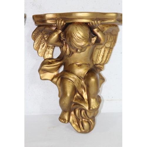 326 - PAIR OF CHERUB WALL SCONCES AND SITTING CHERUB
33 X 24CM