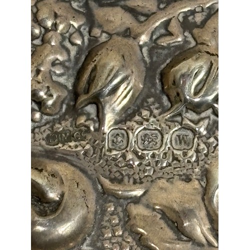 1091 - LARGE SILVER HAND MIRROR WITH BEAUTIFUL FLORAL EMBOSSED DECORATION WITH A LARGE VARIETY OF FLOWERS B... 