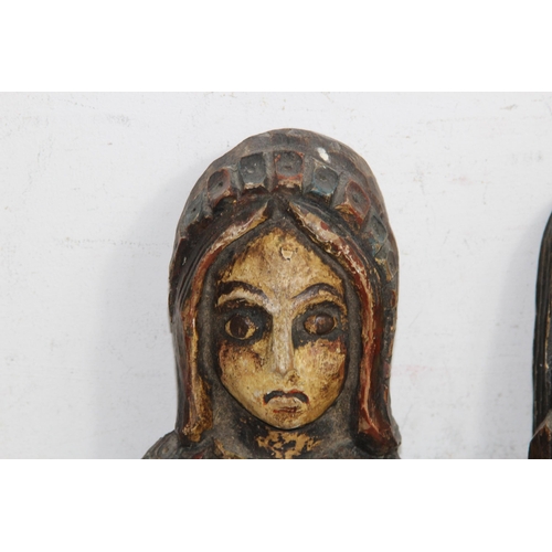 1040 - TWO CARVED WOODEN FOLK ART LARGE FIGURES - ONE IS PERHAPS MARY AND JOSEPH
42CM