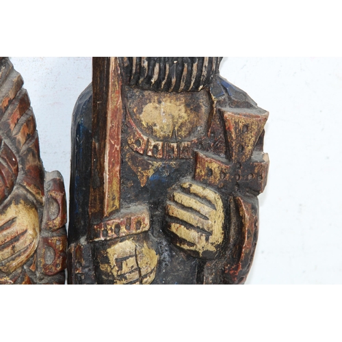 1040 - TWO CARVED WOODEN FOLK ART LARGE FIGURES - ONE IS PERHAPS MARY AND JOSEPH
42CM