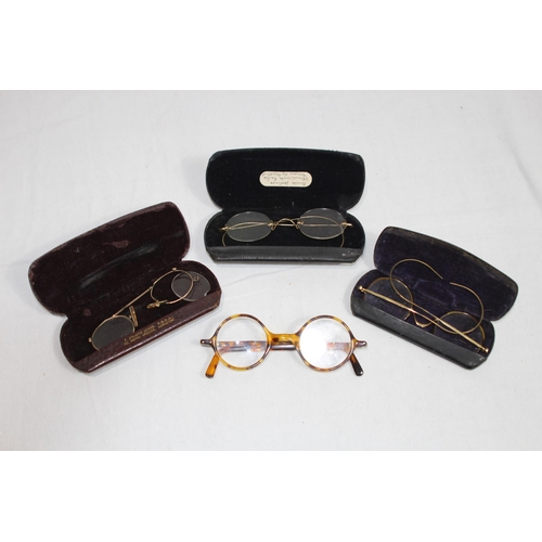 1042 - SELECTION OF 19TH AND EARLY 20TH CENTURY SPECTACLES AND GLASSES - MOSTLY CASED