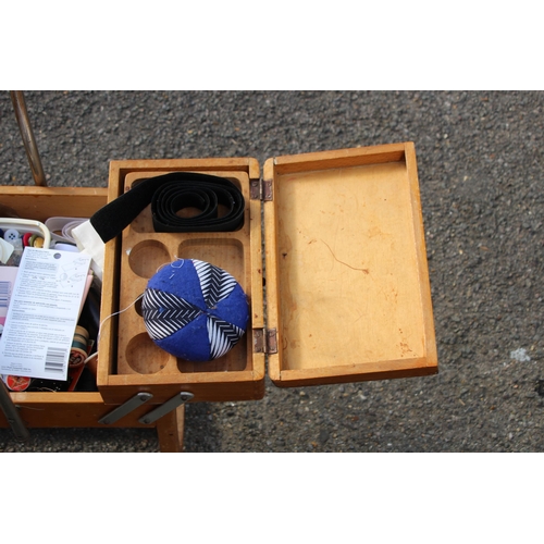 491 - VINTAGE TORCK SEWING BOX AND CONTENTS 
37 X 57CM