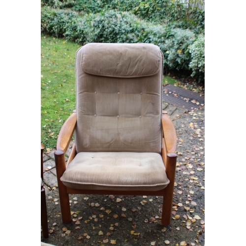 17 - RETRO DOMINO ARM CHAIR AND FOOTSTOOL AND PARKER KNOLL CHAIR 
72 X 85 X 93CM