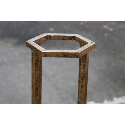 527 - CARVED WOODEN STAND, METAL STAND AND GONG
100 X 24CM