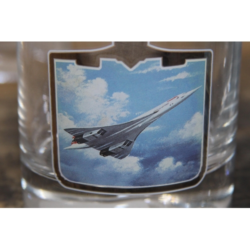 329 - COMMEMMERATIVE CONCORDE DECANTER AND GLASSES
26CM