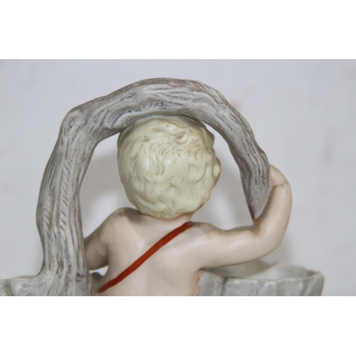 340 - PAIR OF BISQUE POSY HOLDERS DEPICTING CHERUBS
17 X 15CM