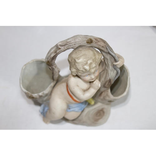 340 - PAIR OF BISQUE POSY HOLDERS DEPICTING CHERUBS
17 X 15CM