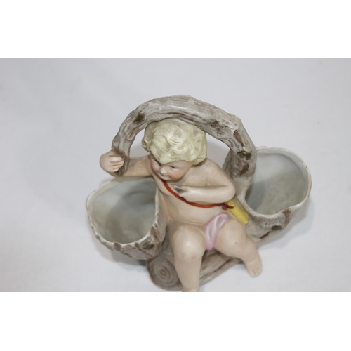 340 - PAIR OF BISQUE POSY HOLDERS DEPICTING CHERUBS
17 X 15CM