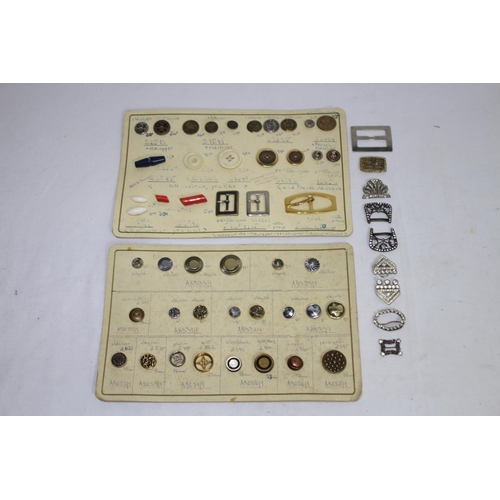 1044 - QUANTITY OF VINTAGE BUCKLES AND VINTAGE DISPLAY CARDS OF BUTTONS