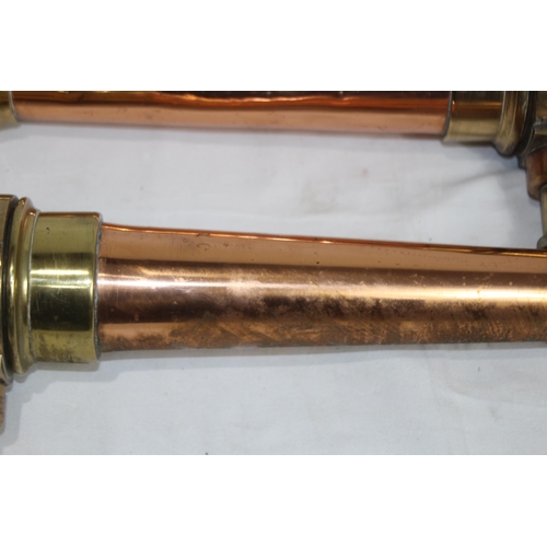 514 - PAIR OF ANTIQUE LONDON MERRYWEATHER COPPER AND BRASS FIRE HOSE NOZZLES
51CM