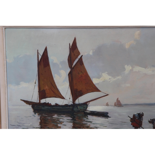 188 - VINTAGE SIGNED LUDO LIGNOUX OIL ON CANVAS OF A SAILING BARQUE
60 X 75CM