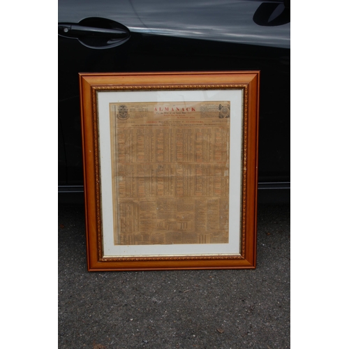 194 - ANTIQUE FRAMED 1841 ALMANACK
74 X 62CM