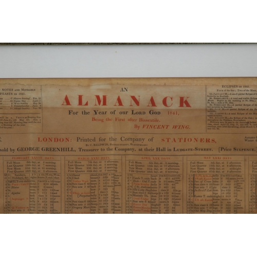 194 - ANTIQUE FRAMED 1841 ALMANACK
74 X 62CM