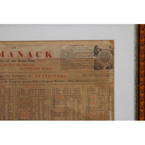 194 - ANTIQUE FRAMED 1841 ALMANACK
74 X 62CM