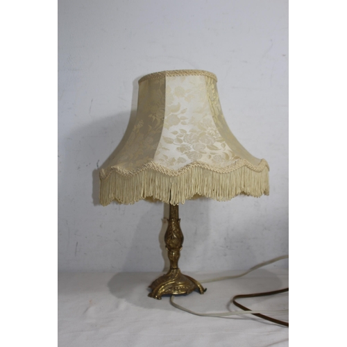 246 - QUANTITY OF LAMPS INCLUDING BRASS CORINTHIAN COLOUM AND AN ORIENTAL DOUBLE LAMP 
74CM