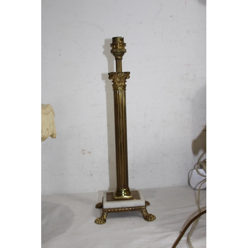 246 - QUANTITY OF LAMPS INCLUDING BRASS CORINTHIAN COLOUM AND AN ORIENTAL DOUBLE LAMP 
74CM