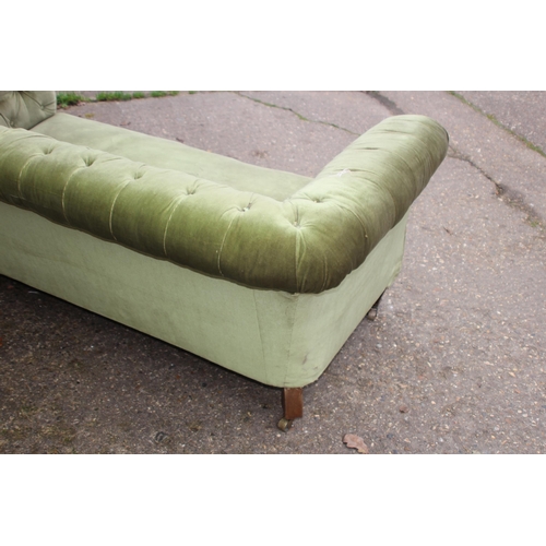 49 - VINTAGE GREEN FABRIC CHESTERFIELD SOFA 
170 X 80 X 67CM