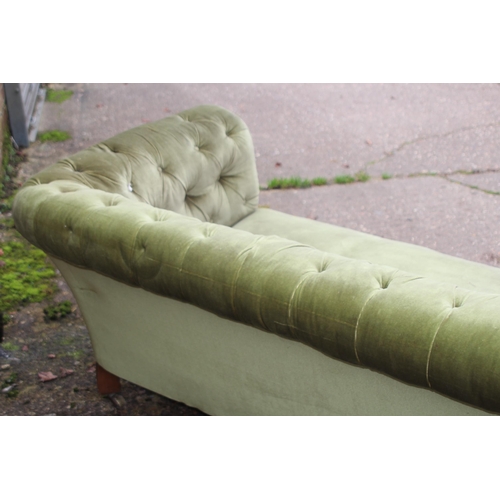 49 - VINTAGE GREEN FABRIC CHESTERFIELD SOFA 
170 X 80 X 67CM