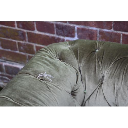 49 - VINTAGE GREEN FABRIC CHESTERFIELD SOFA 
170 X 80 X 67CM