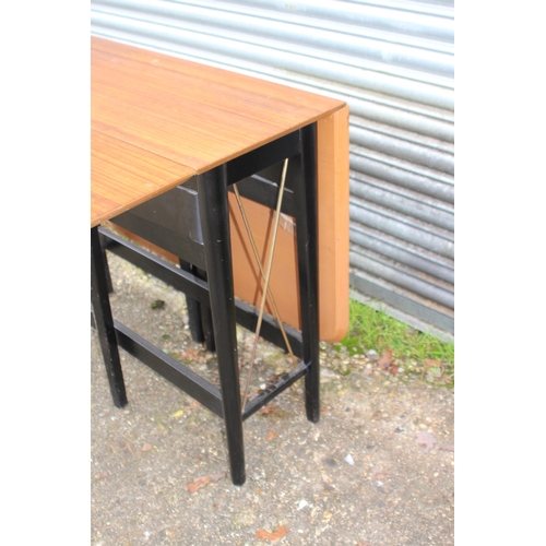 55 - G PLAN DROP LEAF TABLE AND 3 CHAIRS 
151 X 90 X 77CM