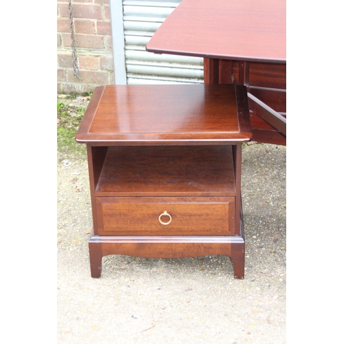 56 - PAIR OF STAG MINSTREL BEDSIDE TABLES AND A TABLE 
150 X 90 X 76CM