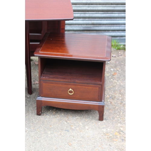 56 - PAIR OF STAG MINSTREL BEDSIDE TABLES AND A TABLE 
150 X 90 X 76CM