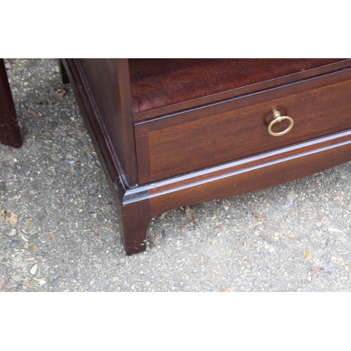 56 - PAIR OF STAG MINSTREL BEDSIDE TABLES AND A TABLE 
150 X 90 X 76CM