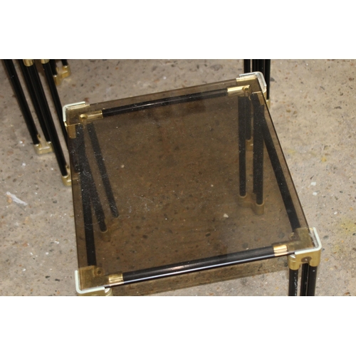 60 - 1980S SMOKED GLASS TOPPED NEST OF TABLES 
60 X 41 X 45CM