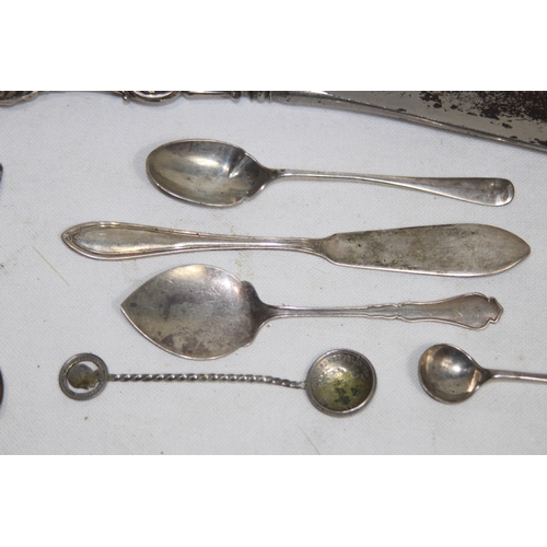 1138 - QUANTITY OF SILVER SPOONS - 68G AND SILVER HANDLED SHOE HORN