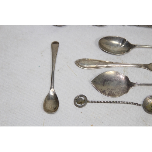 1138 - QUANTITY OF SILVER SPOONS - 68G AND SILVER HANDLED SHOE HORN