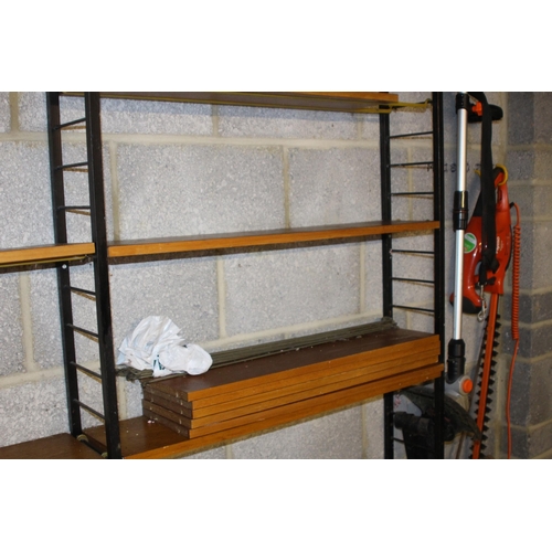 91 - QUANTITY OF RETRO LADDERAX SHELVING SYSTEM INCLUDES LADDERS AND SHELVES AND RUNNERS 
183 X 201 X 21C... 