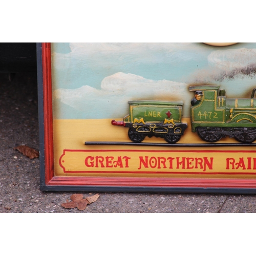 200 - GREAT NORTHERN RAILWAYS WOODEN SIGN AND CLOCK 
65 X 48CM