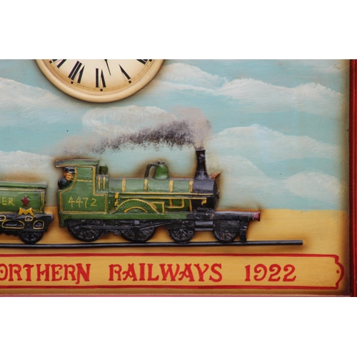 200 - GREAT NORTHERN RAILWAYS WOODEN SIGN AND CLOCK 
65 X 48CM