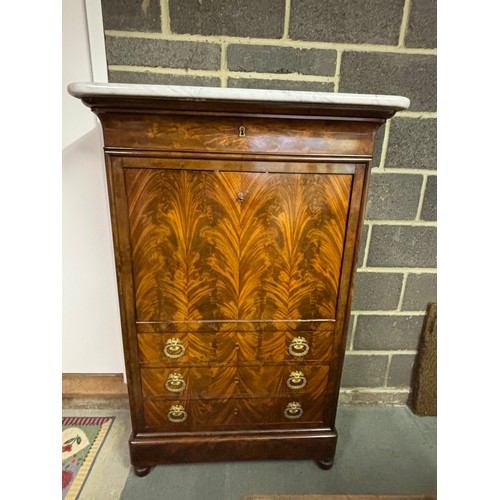 35 - FRENCH MID 19TH CENTURY SECRETAIR ABATTANT WITH SECRET DRAWERS IN FLAME MAHOGANY 
94 X 40 X 147CM