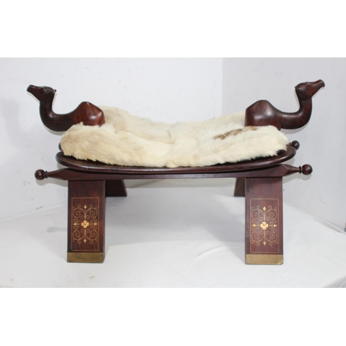 28 - VINTAGE CAMEL STOOL WITH GOAT FUR SEAT
79 X 38 X 44CM