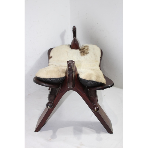 28 - VINTAGE CAMEL STOOL WITH GOAT FUR SEAT
79 X 38 X 44CM