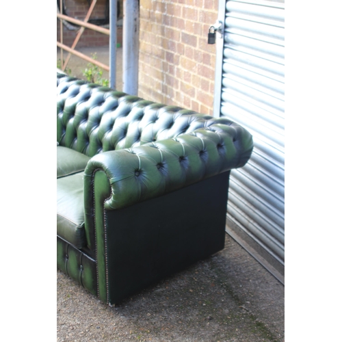 104 - GREEN LEATHER THREE SEATER CHESTERFIELD SOFA 
190 X 81 X 70CM