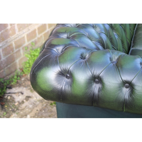 104 - GREEN LEATHER THREE SEATER CHESTERFIELD SOFA 
190 X 81 X 70CM