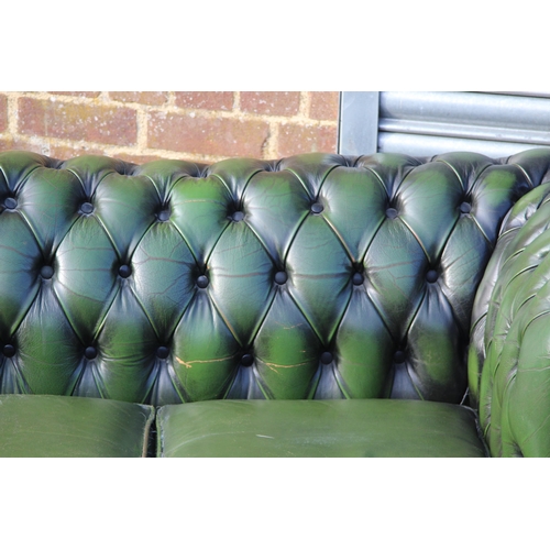 104 - GREEN LEATHER THREE SEATER CHESTERFIELD SOFA 
190 X 81 X 70CM