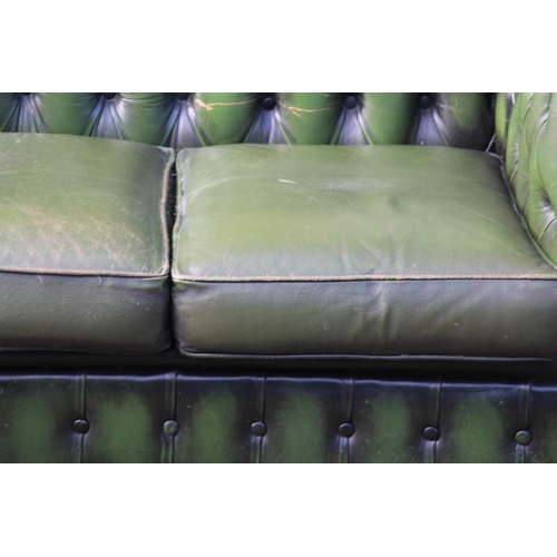 104 - GREEN LEATHER THREE SEATER CHESTERFIELD SOFA 
190 X 81 X 70CM