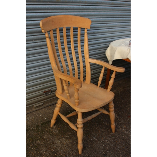 105 - NATURAL PINE FARMERS FIRESIDE CHAIR 
67 X 52 X 113CM