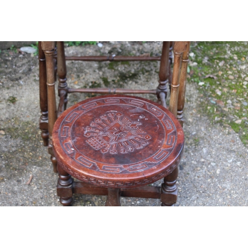 114 - AZTEC LEATHER TOPPED NEST OF TABLES AND STOOL
50 X 45 X 60CM