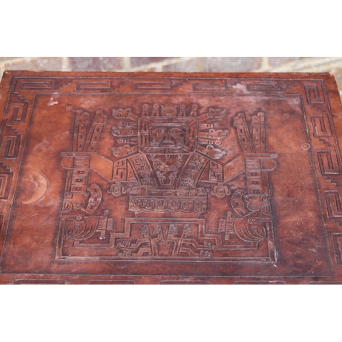 114 - AZTEC LEATHER TOPPED NEST OF TABLES AND STOOL
50 X 45 X 60CM