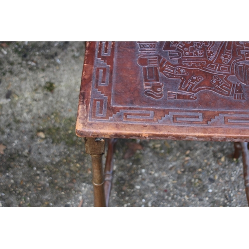 114 - AZTEC LEATHER TOPPED NEST OF TABLES AND STOOL
50 X 45 X 60CM