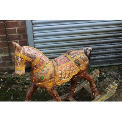 785 - VINTAGE WOODEN ROCKING HORSE 
109 X 32 X 82CM