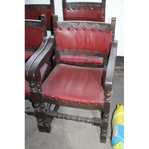 121 - SET OF FOUR RED LEATHER CHAIRS - 2 ARE CARVERS 
54 X 50 X 85CM