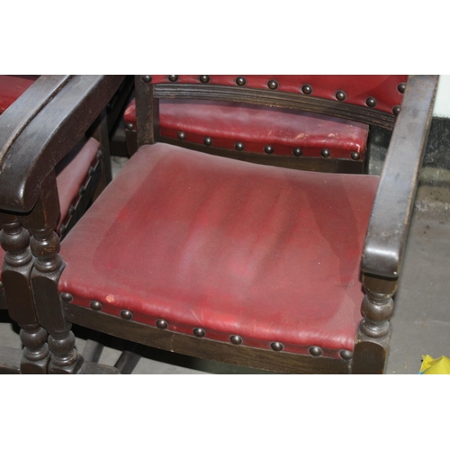 121 - SET OF FOUR RED LEATHER CHAIRS - 2 ARE CARVERS 
54 X 50 X 85CM