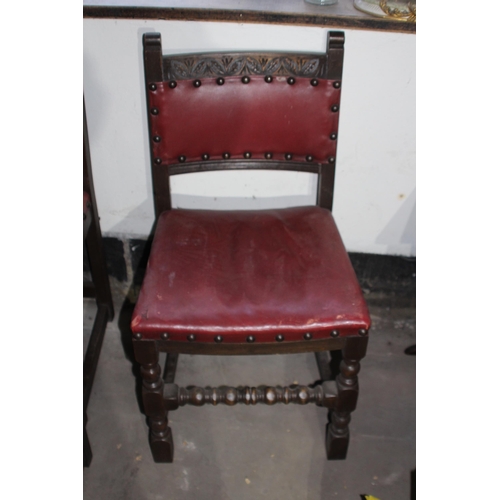 121 - SET OF FOUR RED LEATHER CHAIRS - 2 ARE CARVERS 
54 X 50 X 85CM